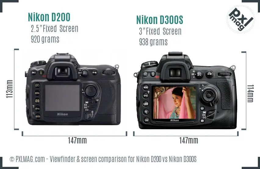 Nikon D200 vs Nikon D300S Screen and Viewfinder comparison