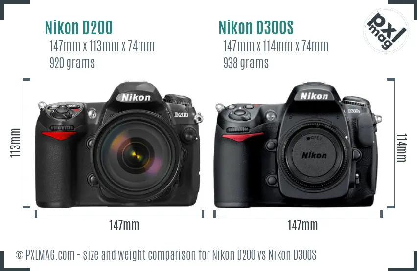Nikon D200 vs Nikon D300S size comparison
