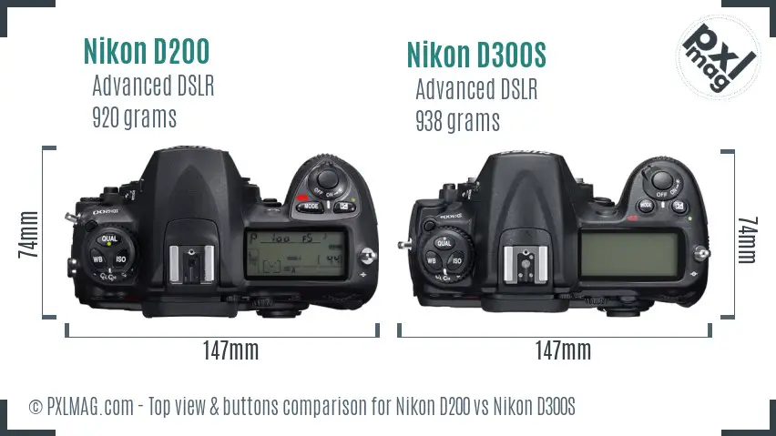 Nikon D200 vs Nikon D300S top view buttons comparison