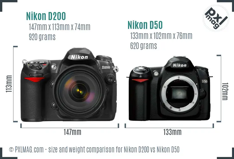 Nikon D200 vs Nikon D50 size comparison