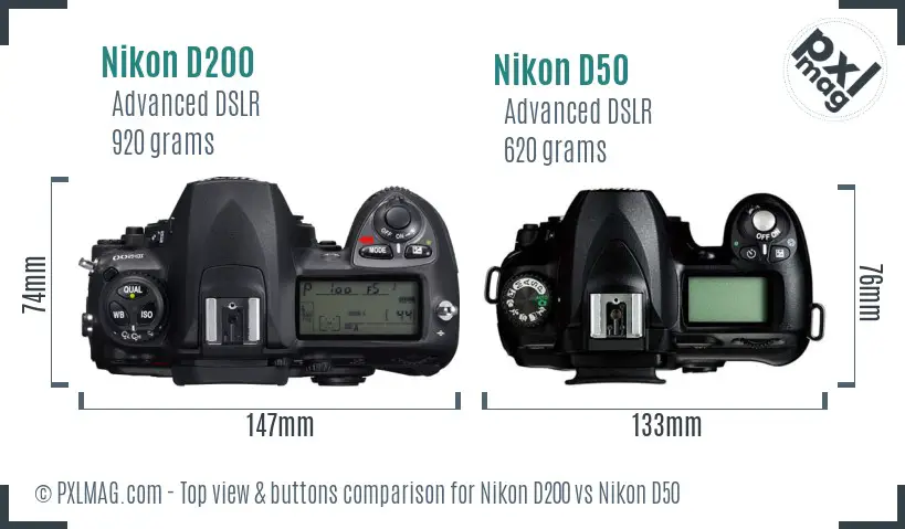 Nikon D200 vs Nikon D50 top view buttons comparison