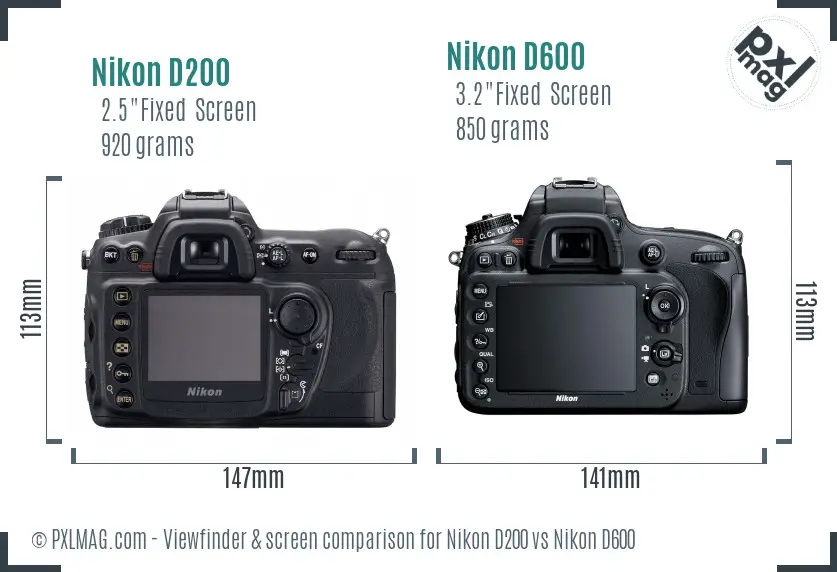 Nikon D200 vs Nikon D600 Screen and Viewfinder comparison
