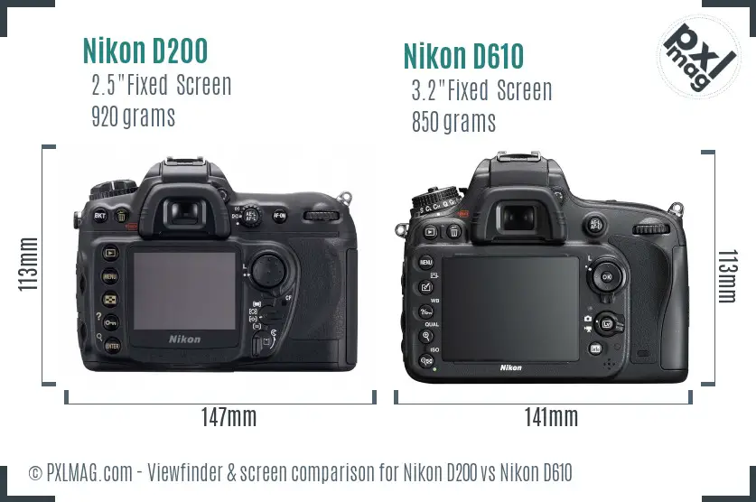 Nikon D200 vs Nikon D610 Screen and Viewfinder comparison