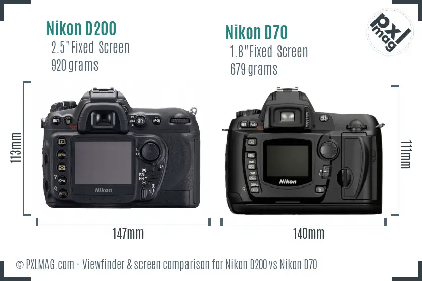 Nikon D200 vs Nikon D70 Screen and Viewfinder comparison