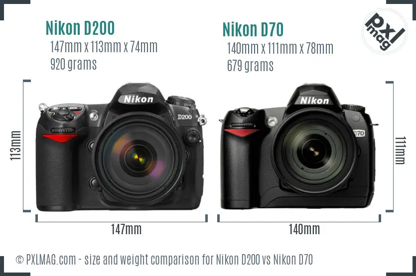 Nikon D200 vs Nikon D70 size comparison