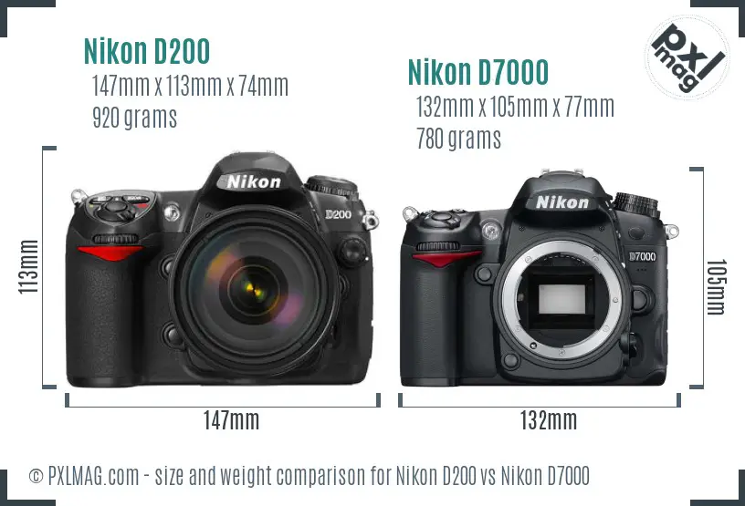 Nikon D200 vs Nikon D7000 size comparison