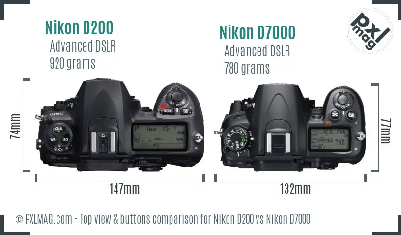 Nikon D200 vs Nikon D7000 top view buttons comparison