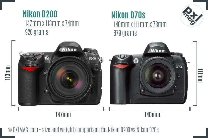 Nikon D200 vs Nikon D70s size comparison