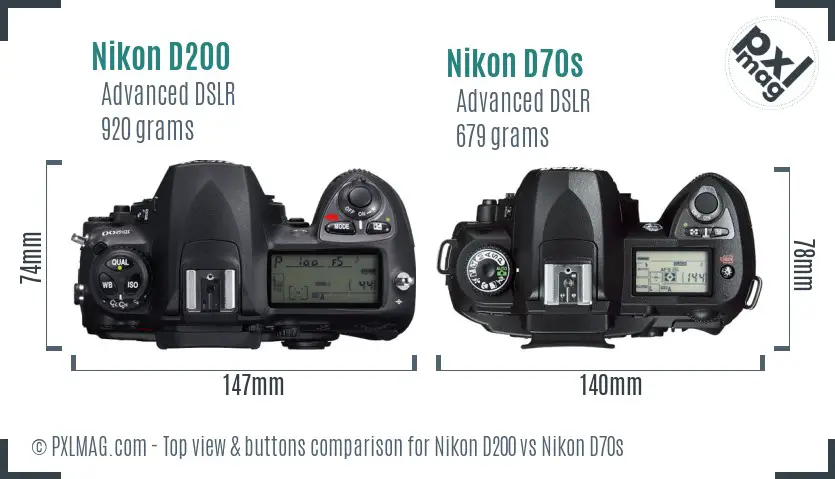 Nikon D200 vs Nikon D70s top view buttons comparison