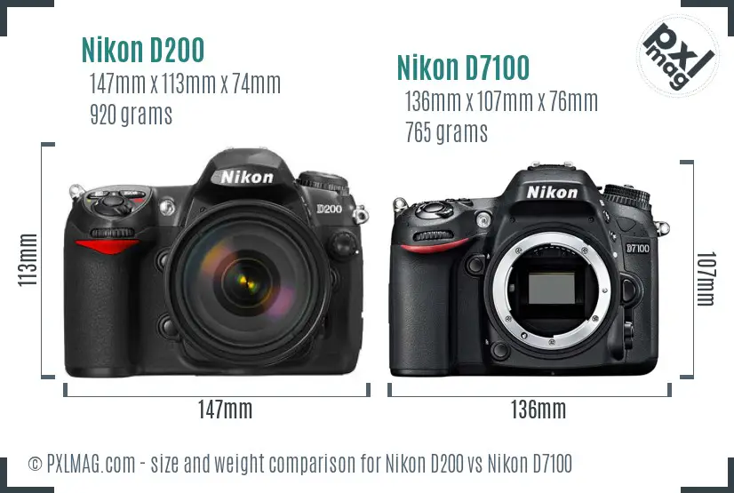 Nikon D200 vs Nikon D7100 size comparison