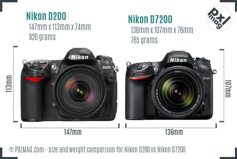 Nikon D200 vs Nikon D7200 size comparison