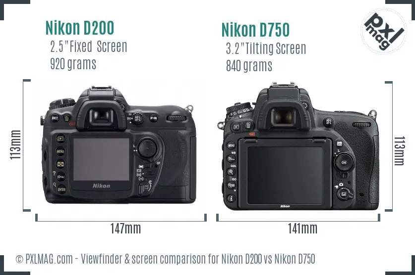 Nikon D200 vs Nikon D750 Screen and Viewfinder comparison