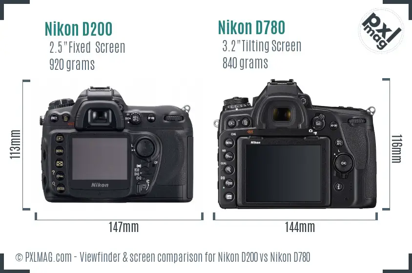 Nikon D200 vs Nikon D780 Screen and Viewfinder comparison