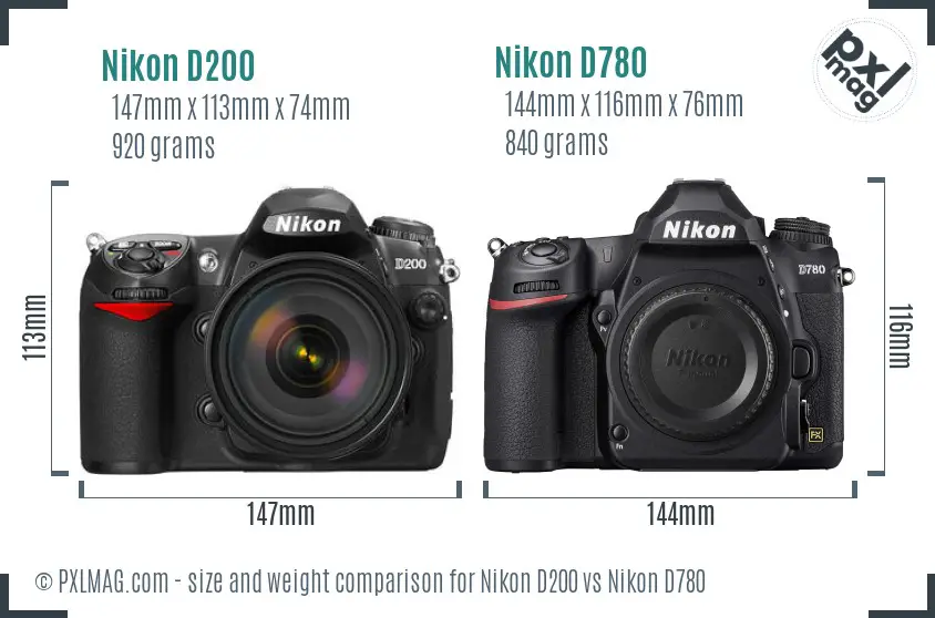 Nikon D200 vs Nikon D780 size comparison