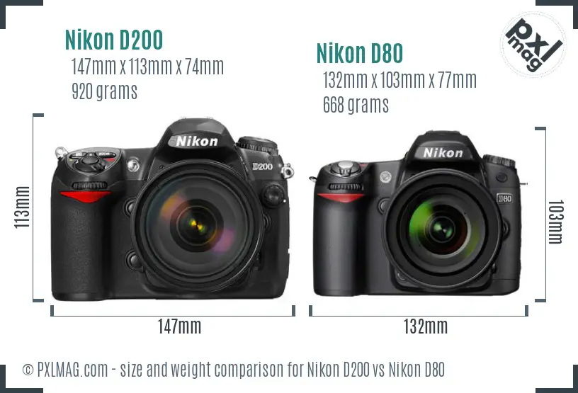 Nikon D200 vs Nikon D80 size comparison