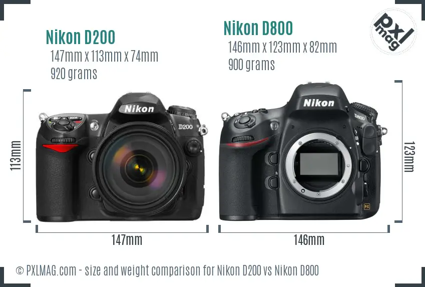 Nikon D200 vs Nikon D800 size comparison