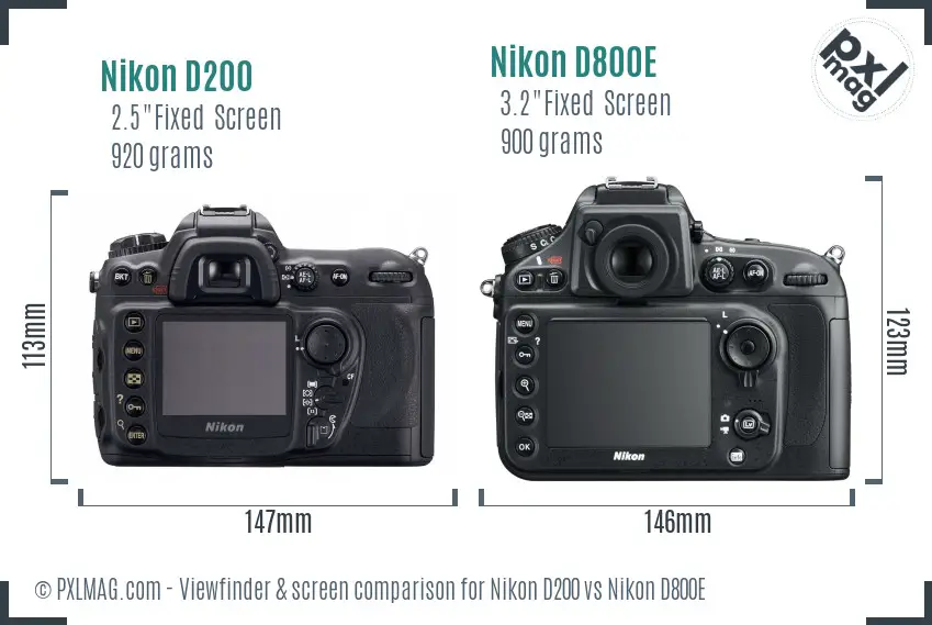 Nikon D200 vs Nikon D800E Screen and Viewfinder comparison