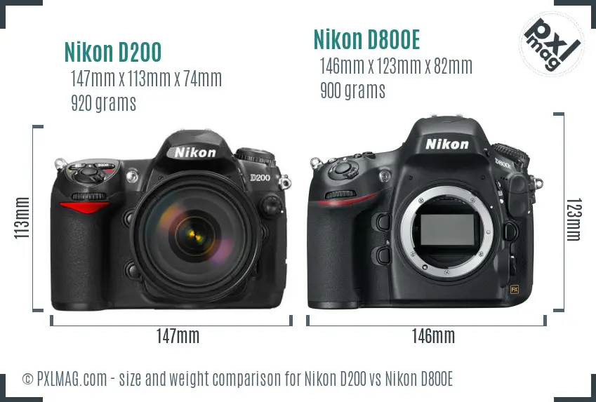 Nikon D200 vs Nikon D800E size comparison