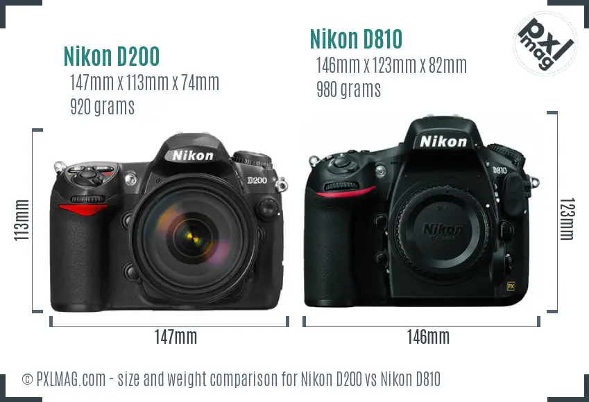 Nikon D200 vs Nikon D810 size comparison