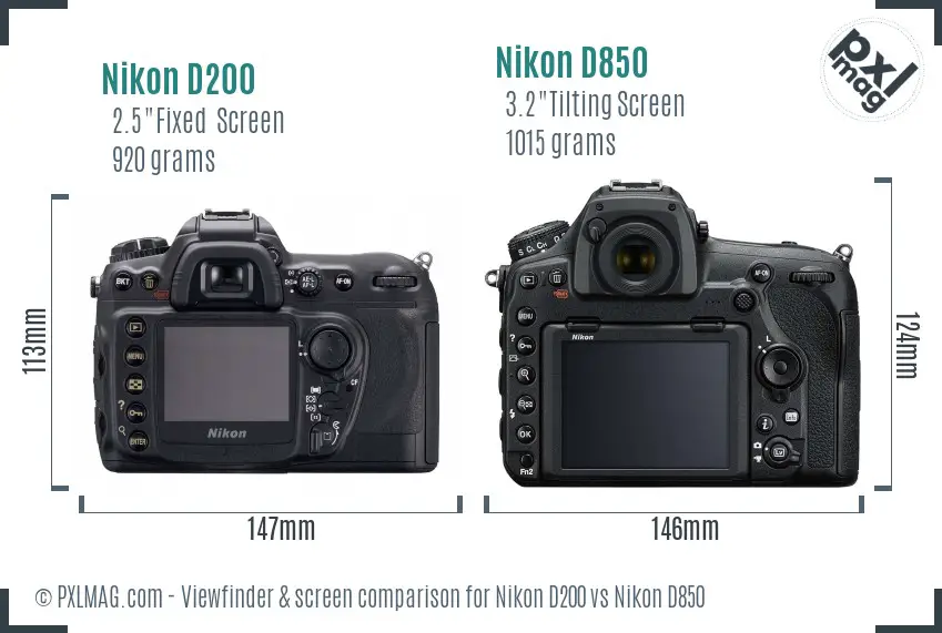 Nikon D200 vs Nikon D850 Screen and Viewfinder comparison