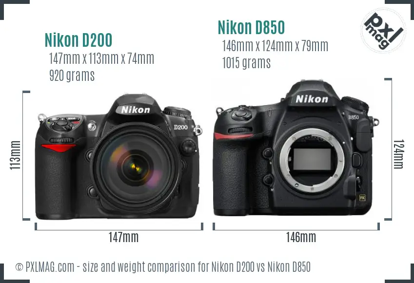 Nikon D200 vs Nikon D850 size comparison
