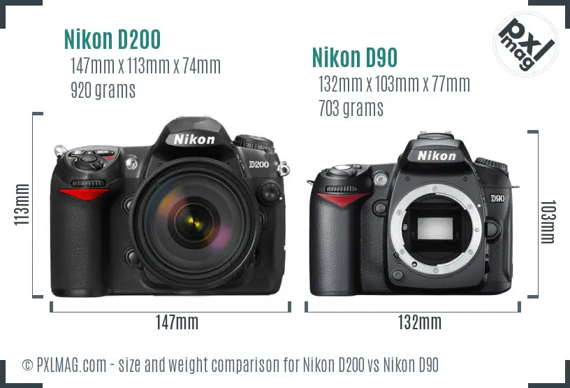 Nikon D200 vs Nikon D90 size comparison