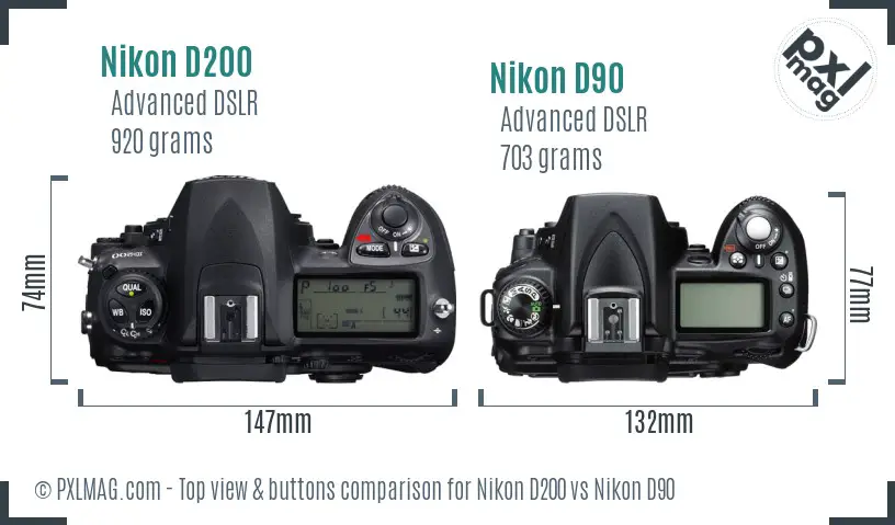Nikon D200 vs Nikon D90 top view buttons comparison