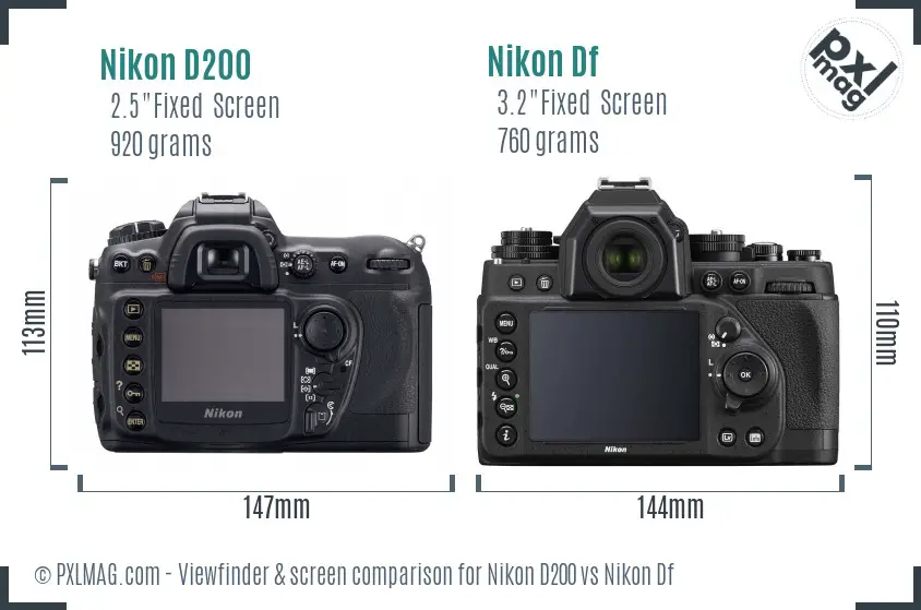 Nikon D200 vs Nikon Df Screen and Viewfinder comparison