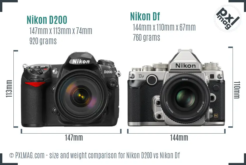 Nikon D200 vs Nikon Df size comparison