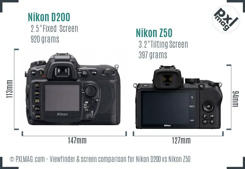 Nikon D200 vs Nikon Z50 Screen and Viewfinder comparison Nikon D200 vs Nikon Z50 Screen and Viewfinder comparison