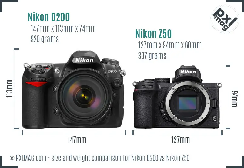 Nikon D200 vs Nikon Z50 size comparison Nikon D200 vs Nikon Z50 size comparison