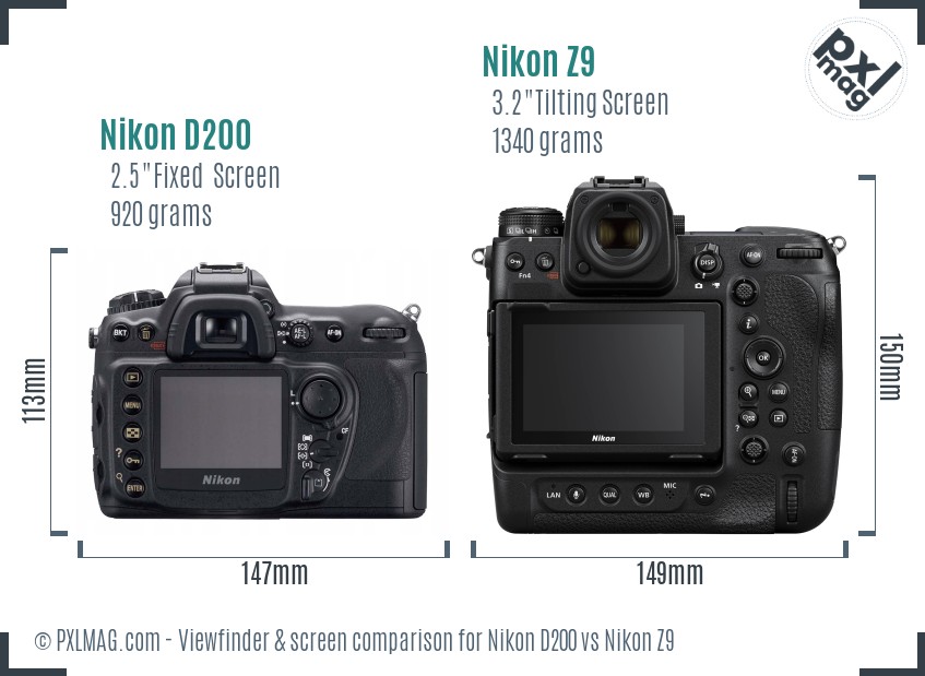 Nikon D200 vs Nikon Z9 Screen and Viewfinder comparison
