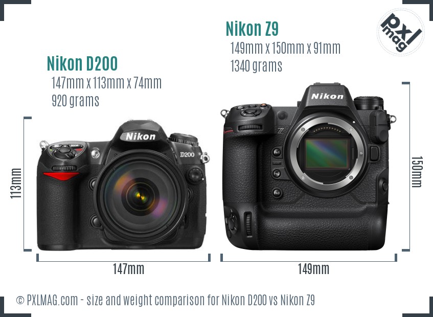 Nikon D200 vs Nikon Z9 size comparison