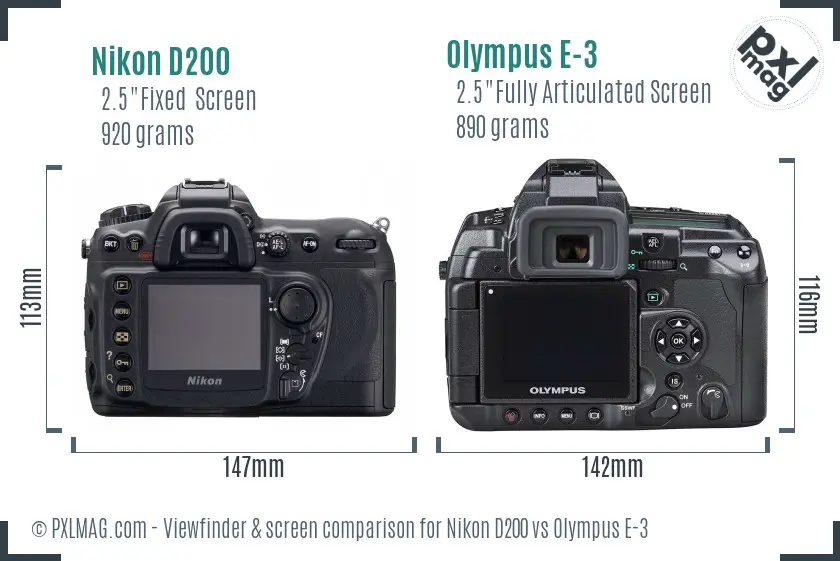 Nikon D200 vs Olympus E-3 Screen and Viewfinder comparison