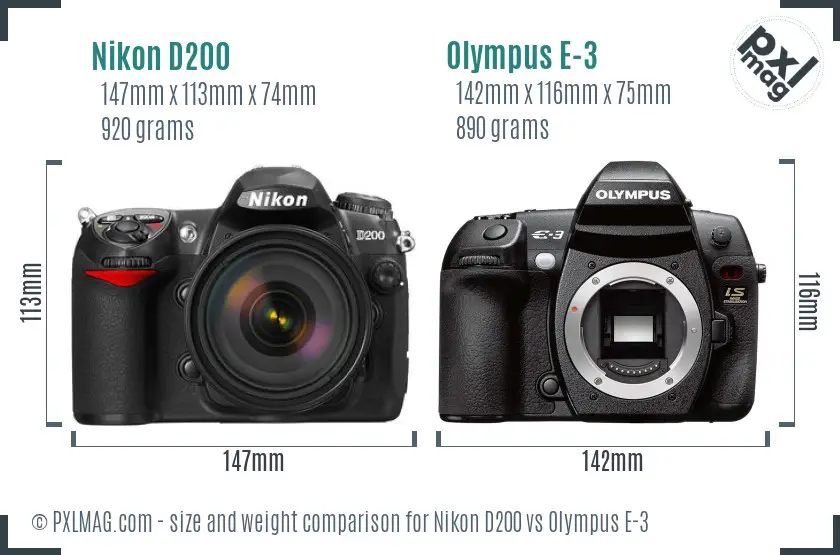 Nikon D200 vs Olympus E-3 size comparison