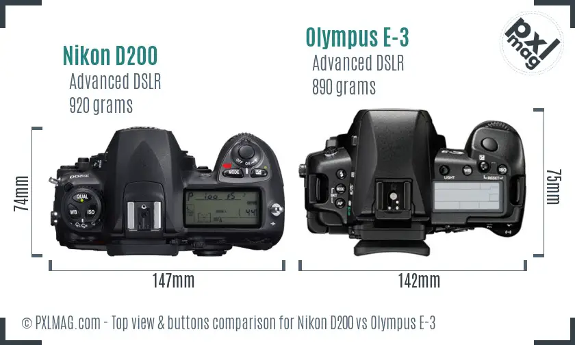 Nikon D200 vs Olympus E-3 top view buttons comparison