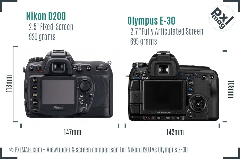 Nikon D200 vs Olympus E-30 Screen and Viewfinder comparison