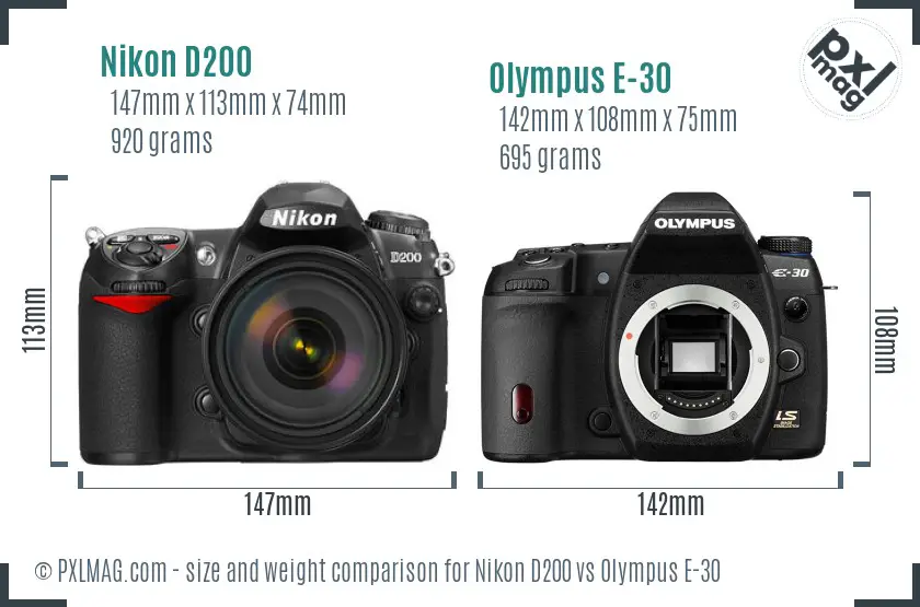 Nikon D200 vs Olympus E-30 size comparison