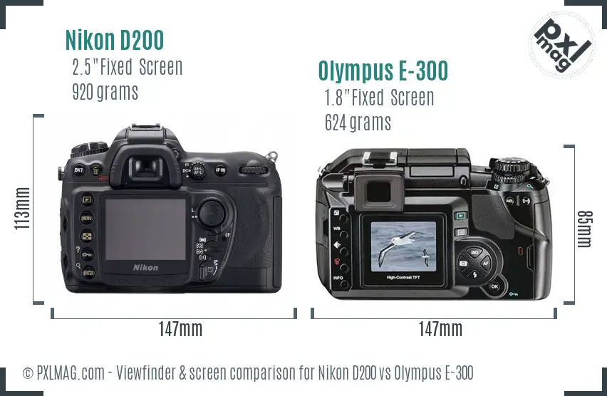 Nikon D200 vs Olympus E-300 Screen and Viewfinder comparison