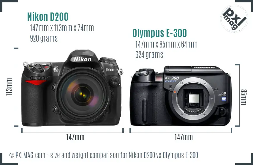 Nikon D200 vs Olympus E-300 size comparison