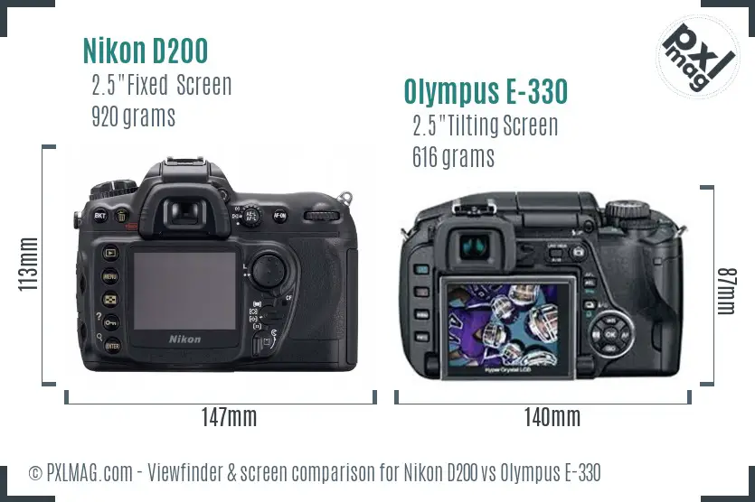 Nikon D200 vs Olympus E-330 Screen and Viewfinder comparison