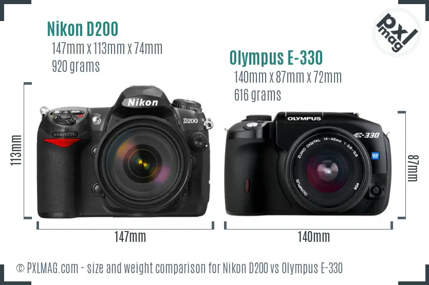 Nikon D200 vs Olympus E-330 size comparison
