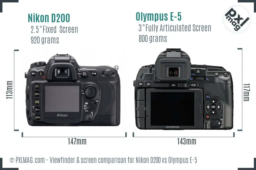 Nikon D200 vs Olympus E-5 Screen and Viewfinder comparison