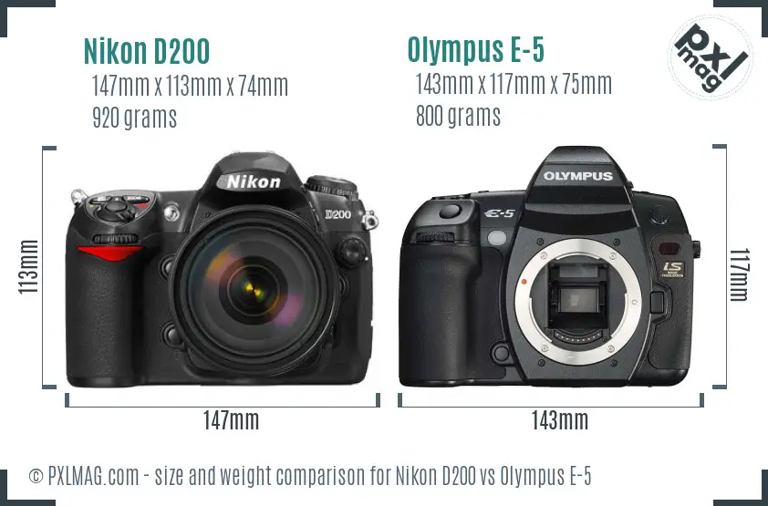 Nikon D200 vs Olympus E-5 size comparison