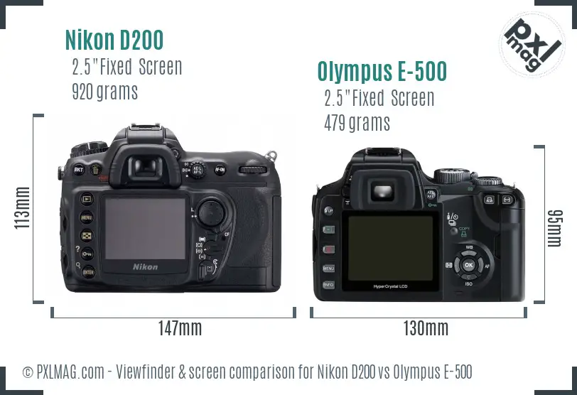 Nikon D200 vs Olympus E-500 Screen and Viewfinder comparison