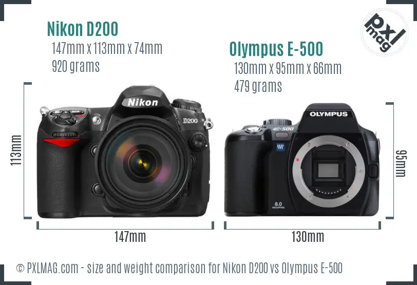 Nikon D200 vs Olympus E-500 size comparison
