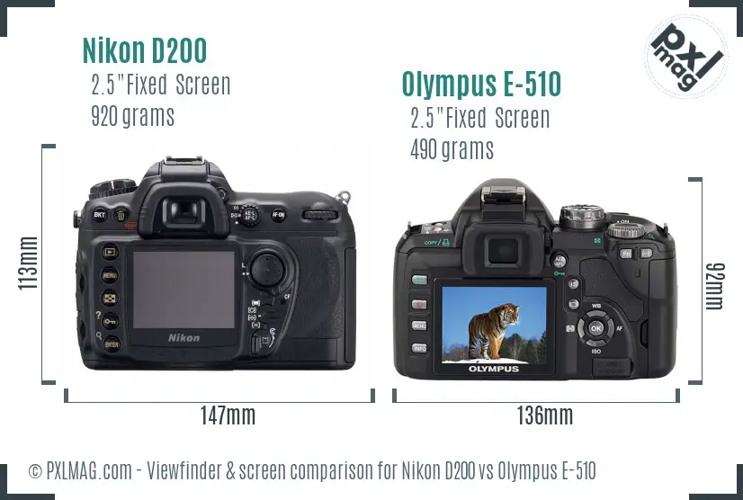 Nikon D200 vs Olympus E-510 Screen and Viewfinder comparison
