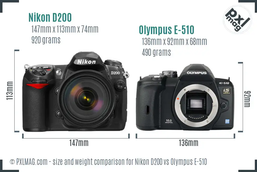 Nikon D200 vs Olympus E-510 size comparison