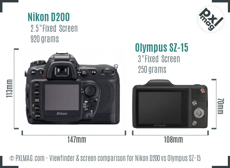 Nikon D200 vs Olympus SZ-15 Screen and Viewfinder comparison
