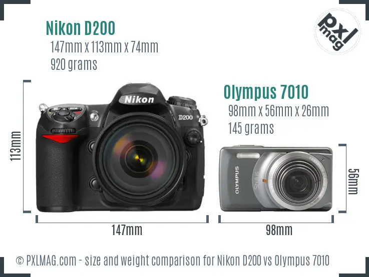 Nikon D200 vs Olympus 7010 size comparison